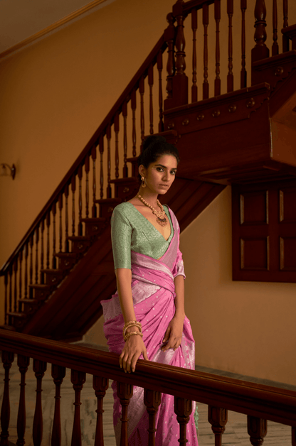 Dhiyona KM Women Pink Nylon Silk Saree  By Kimora