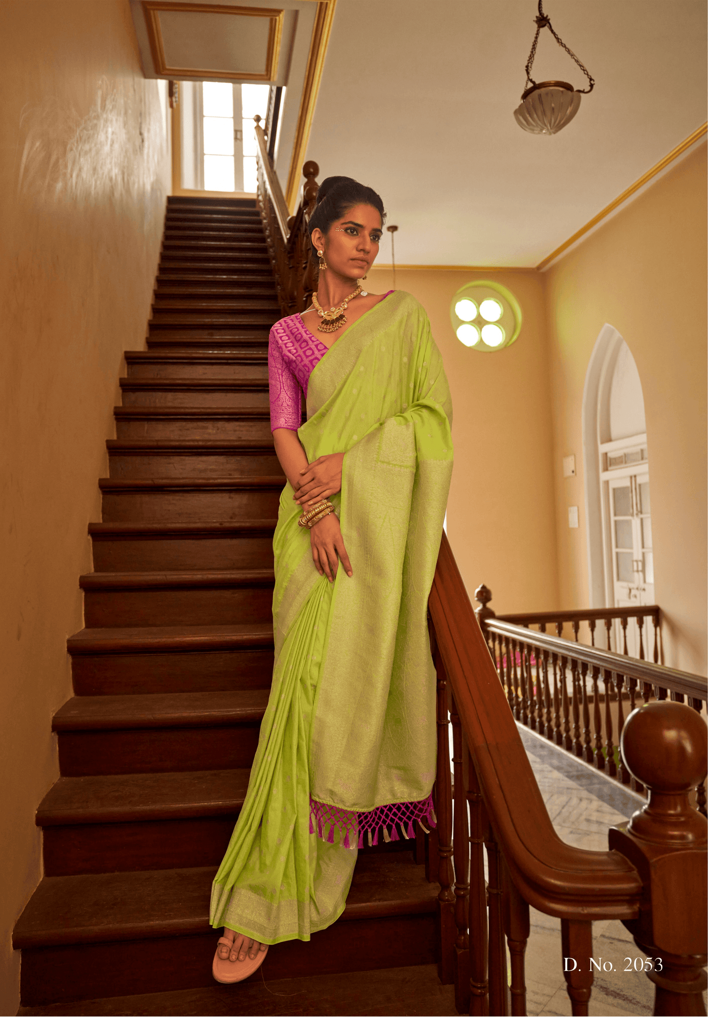 Dhiyona KM Women Lime Green Zari Nylon Silk Saree