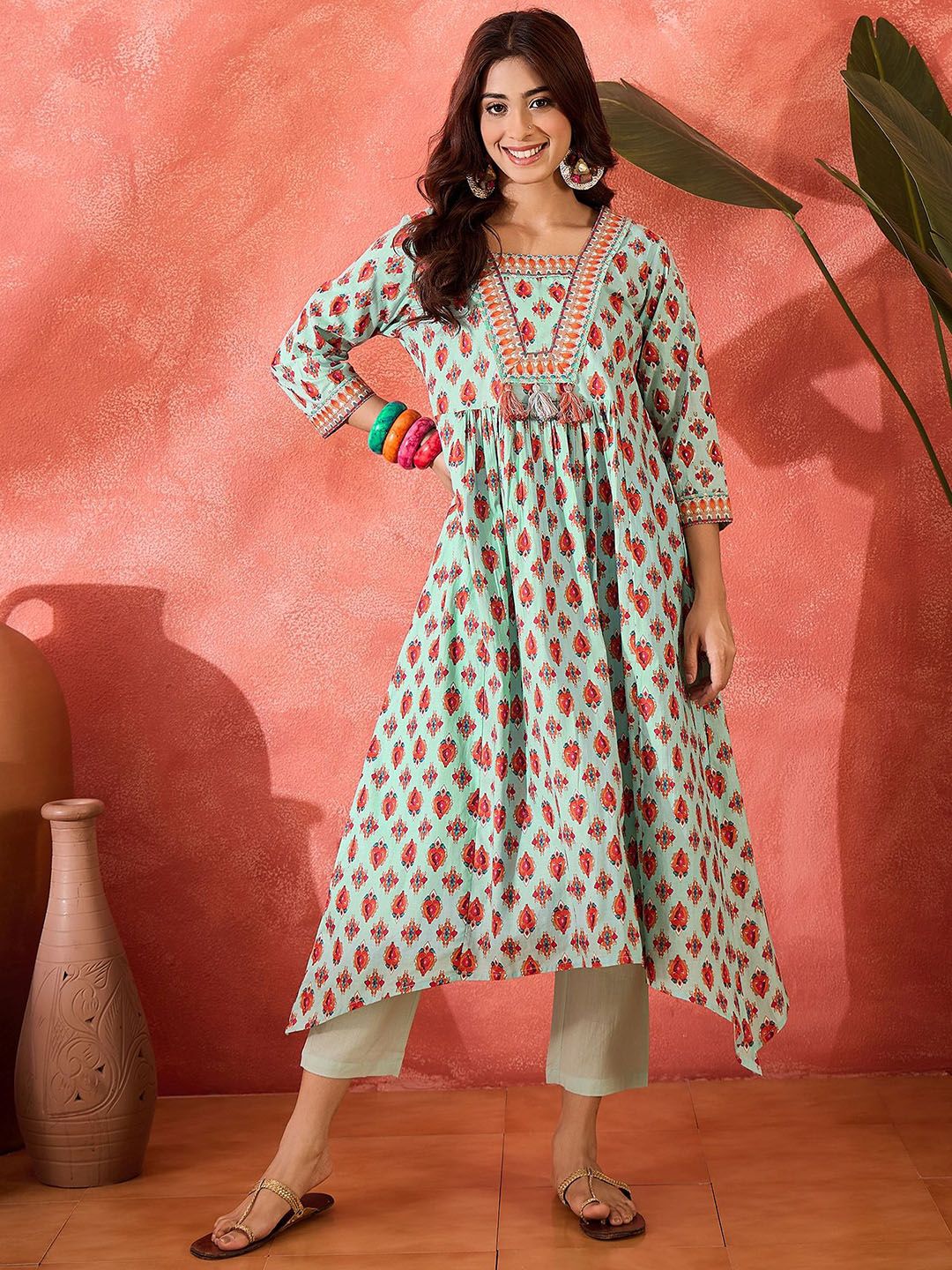 Dhiyona SN Women's Ethnic Motifs Printed Cotton Kurta with Trousers