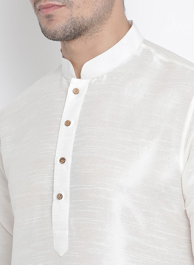 Men's Cream Silk Blend Straight Kurta Pyjama Set