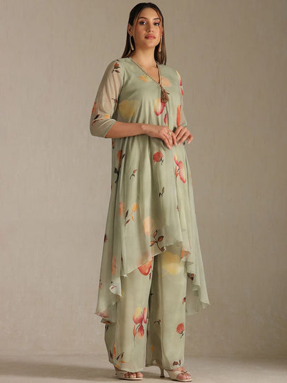 Dhiyona SO Women's Women Floral Printed A-Line Kurta with Palazzos