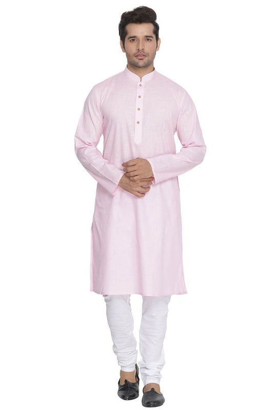 Men's Pink Cotton Linen Straight Kurta Pyjama Set