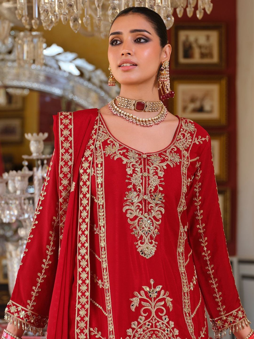 Dhiyona IE Women Ethnic Motifs Embroidered Kurta with Sharara & Dupatta