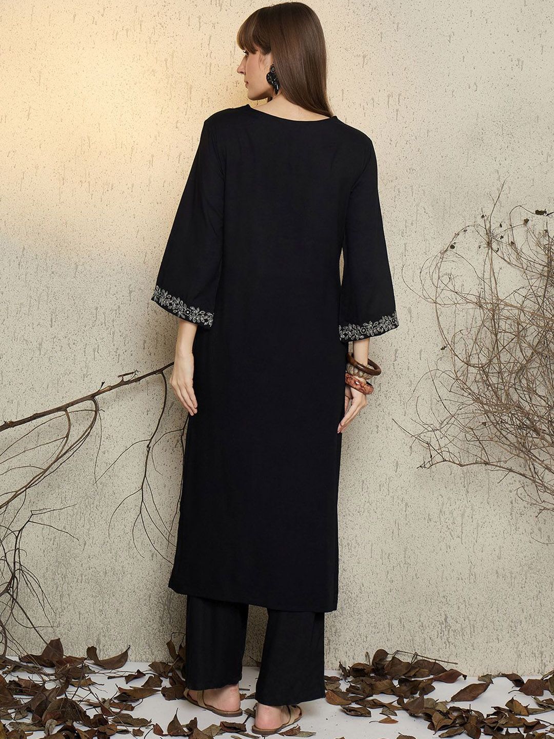 Women Ethnic Motifs Embroidered Regular Sequinned Kurta with Trousers