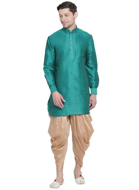 Men's Green Silk Blend Pathani Kurta and Dhoti Set