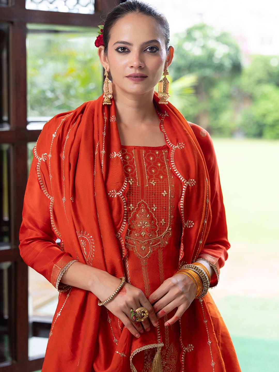 Dhiyona CH Women Ethnic Motifs Regular Kurta Palazzos & With Dupatta