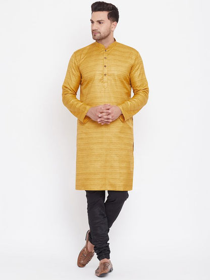 Men's Mustard Silk Blend Straight Kurta Pyjama Set