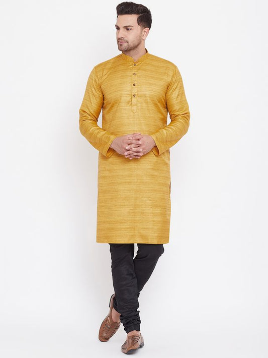 Men's Mustard Silk Blend Straight Kurta Pyjama Set