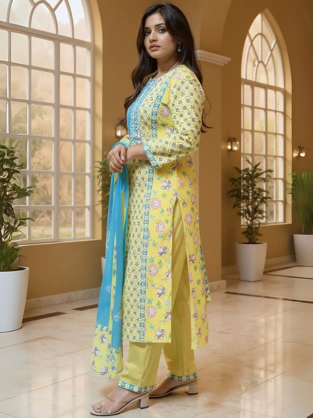 Women Ethnic Motifs Printed Regular Pure Cotton Kurta with Trousers & Dupatta