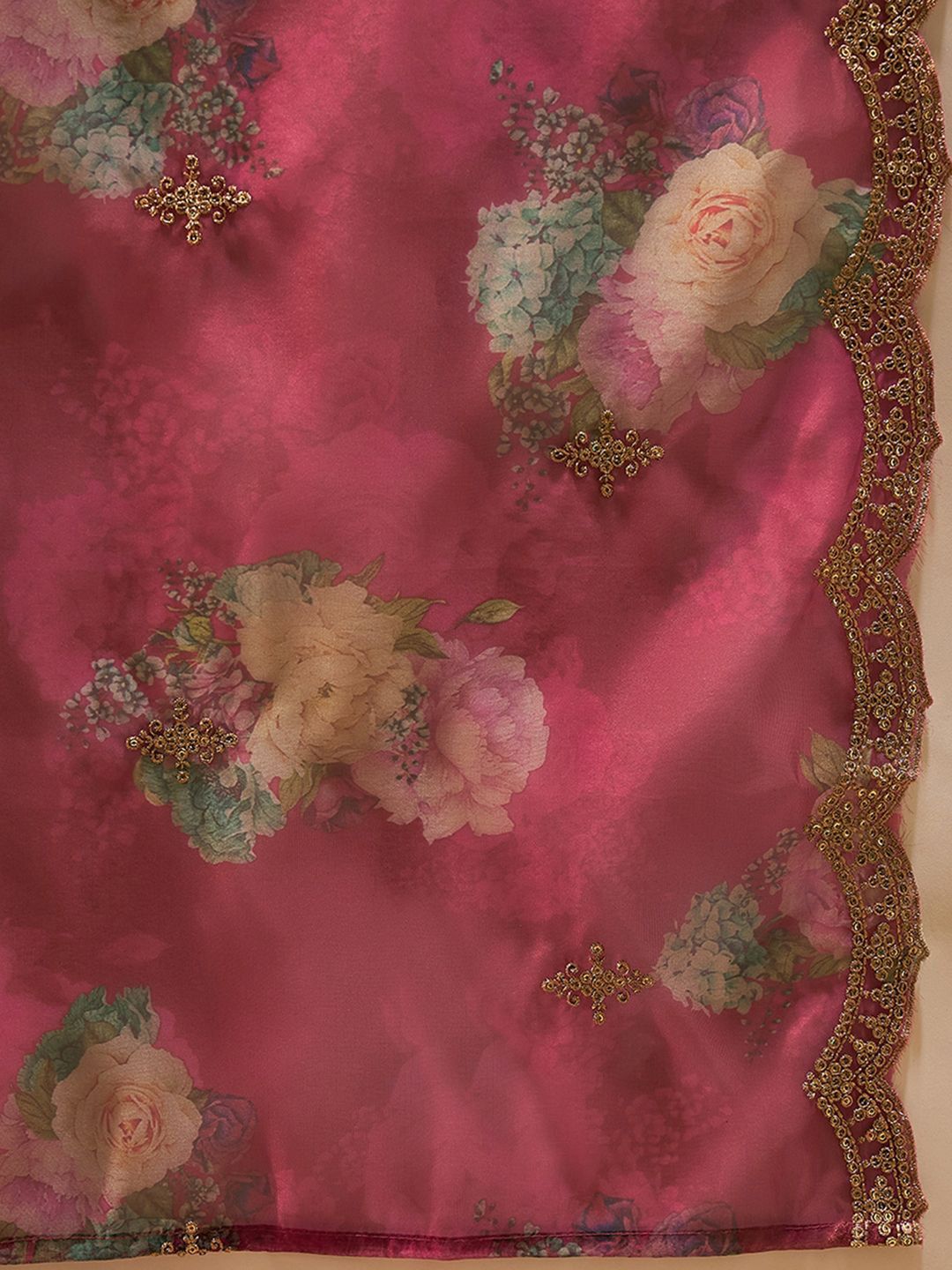 Dhiyona IE Floral Embroidered Straight Kurta with Trousers & Dupatta