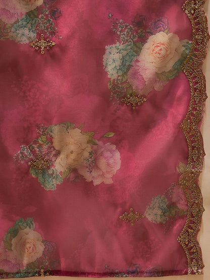 Dhiyona IE Floral Embroidered Straight Kurta with Trousers & Dupatta