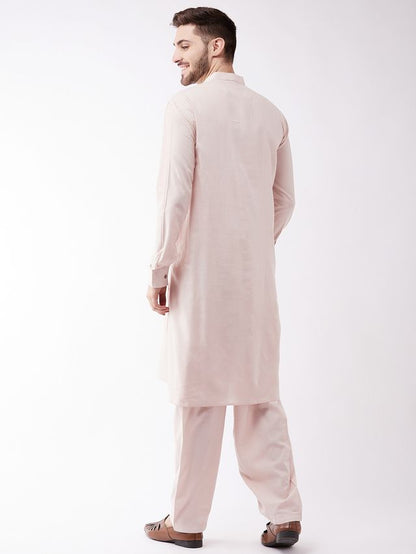 Men's Cream Cotton Blend Straight Kurta Pyjama Set