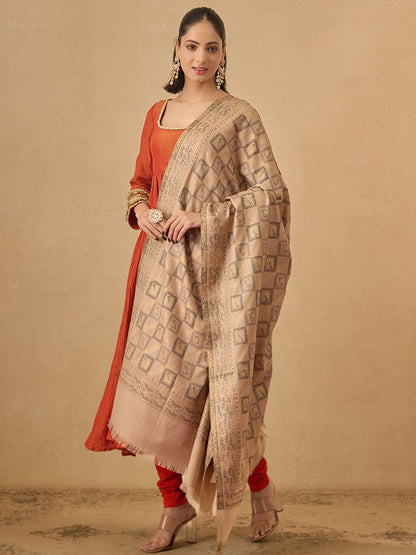 Dhiyona PA Geometric Woven Design Woolen Shawl