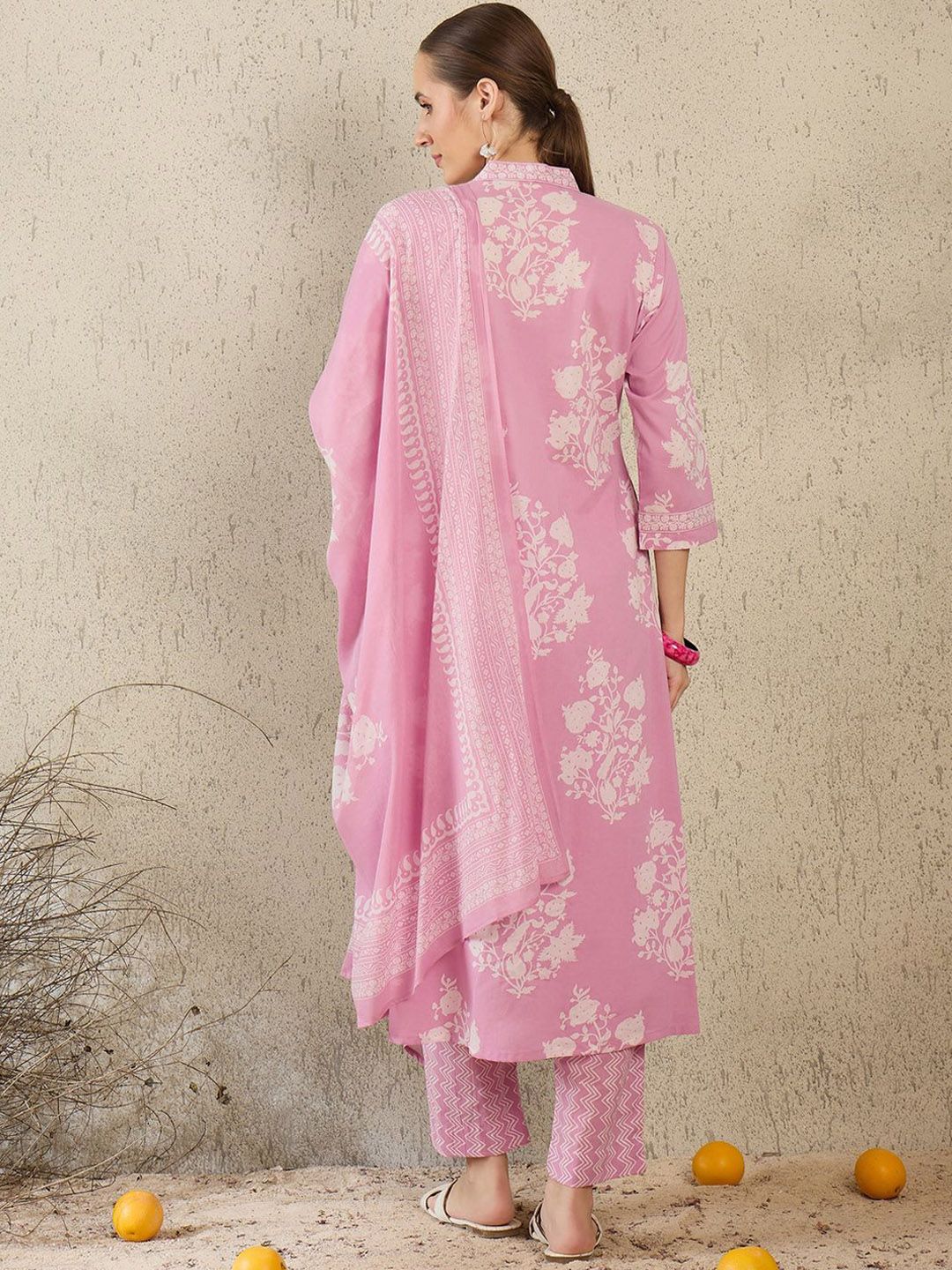 Women Floral Printed Pure Cotton A-Line Kurta with Trouser & Dupatta