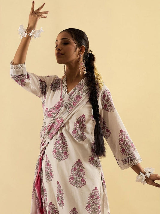 Women Floral Printed Regular Pure Cotton Kurta with Trousers & With Dupatta