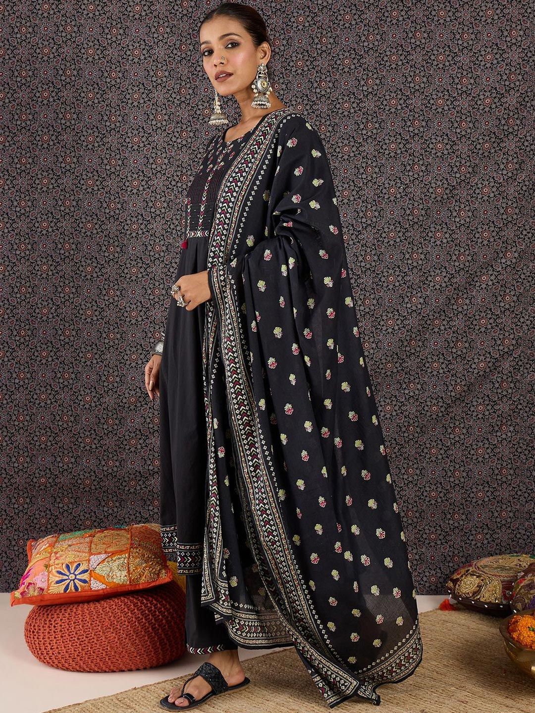 Women Ethnic Motifs Embroidered Regular Thread Work Pure Cotton Kurta with Trousers & With Dupatta