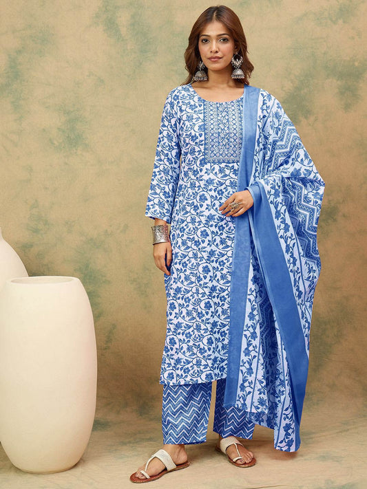 Dhiyona VA Women's Floral Printed Kurta with Palazzo & Dupatta