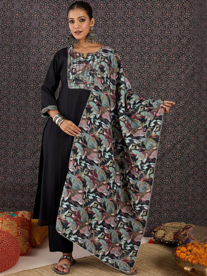 Women Floral Embroidered Regular Mirror Work Kurta with Trousers & With Dupatta