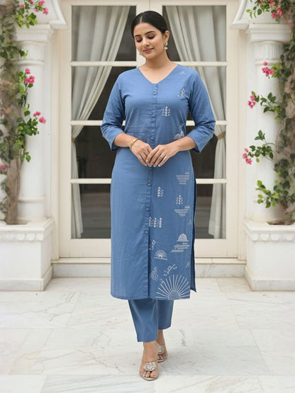 Women Ethnic Motifs Printed Cotton Kurta with Trousers