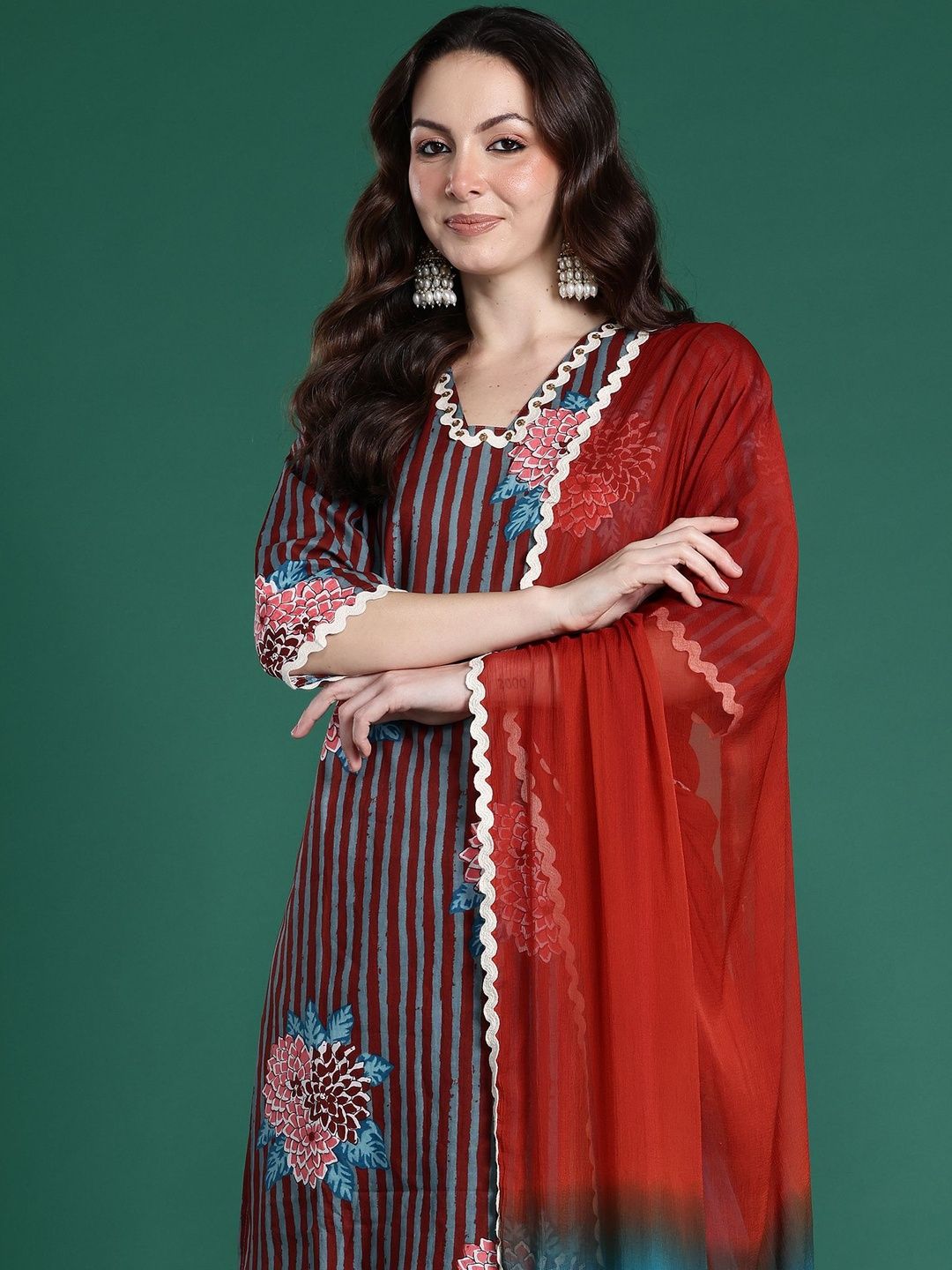 Women Printed Regular Pure Cotton Kurta with Trousers & With Dupatta