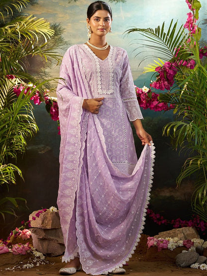 Women Ethnic Motifs Embroidered Cotton Kurta with Trousers & Dupatta