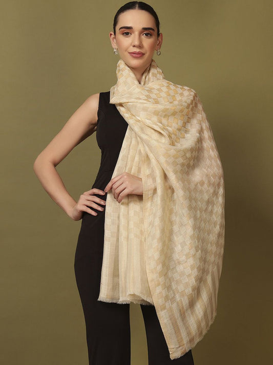 Dhiyona PA Ruhzar Checked Woven Design Reversible Pashmina Woolen Shawl