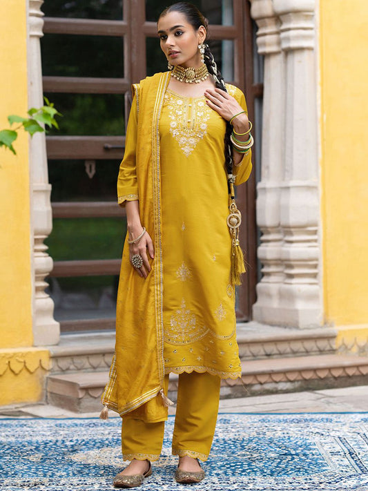 Dhiyona CH Women Ethnic Motifs Embroidered Thread Work Kurta with Trousers & Dupatta