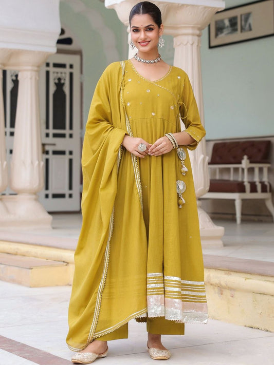 Dhiyona RR Women's Floral Pure Cotton Kurta with Trousers & With Dupatta