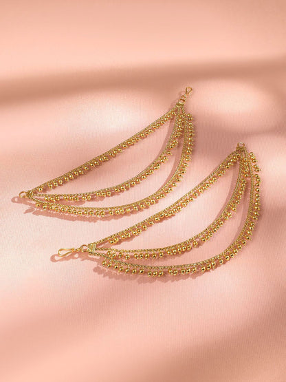 Dhiyona RJ Women's 22K Gold Plated Multi Layer Beaded Ear Chain Pair Traditional Ethnic Jewelry