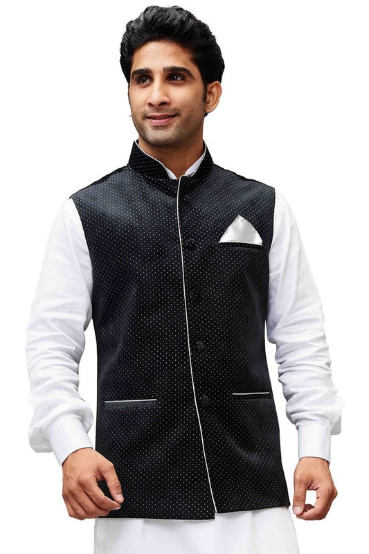 Men's Black Velvet Straight Nehru Jacket