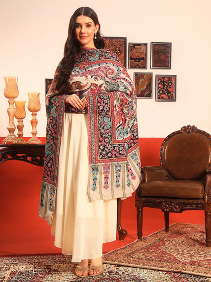 Dhiyona PA Floral Printed Pure Wool Shawl