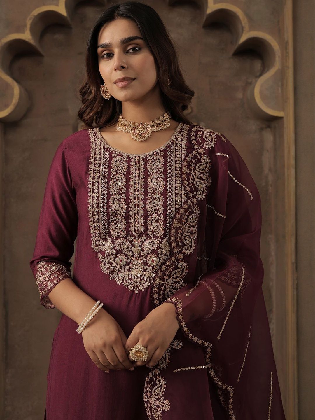 Women Ethnic Motifs Embroidered Kurta with Trousers & Dupatta