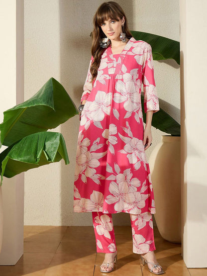 Dhiyona IE Printed V-Neck Top With Trousers