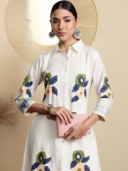 Women Floral Embroidered Regular Thread Work Pure Cotton Kurta with Palazzos