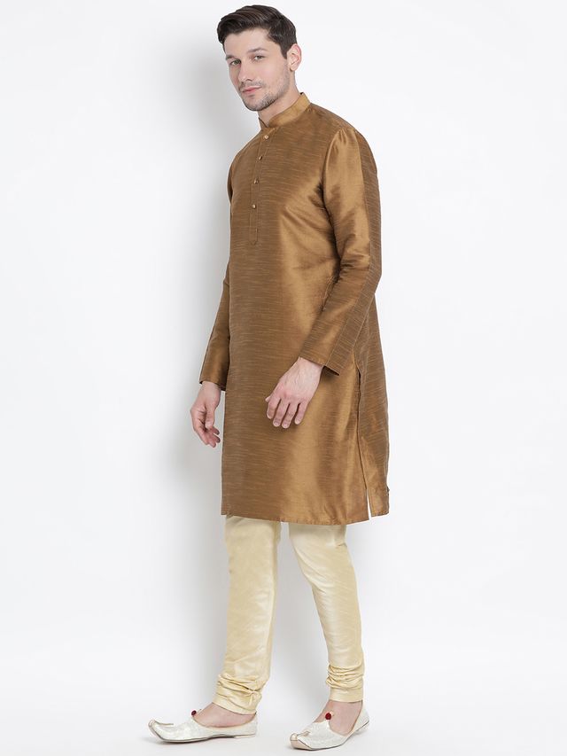 Men's Coffee Silk Blend Straight Kurta Pyjama Set