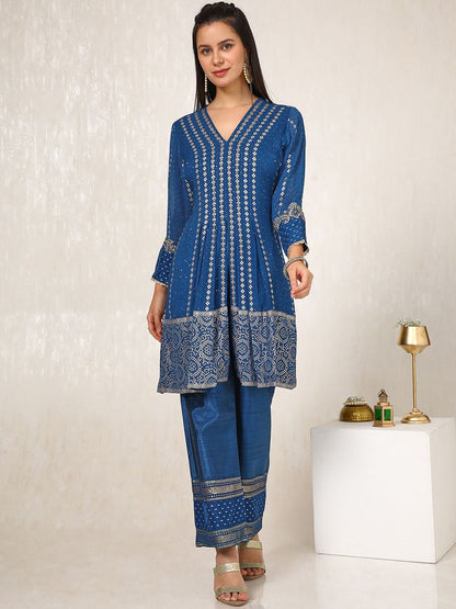 Dhiyona SO Women's Ethnic Motifs Embroidered Pleated Sequinned Anarkali Kurta with Trousers & Dupatta