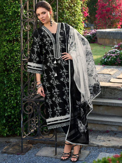 Women Floral Printed Regular Thread Work Pure Cotton Kurta with Trousers & With Dupatta