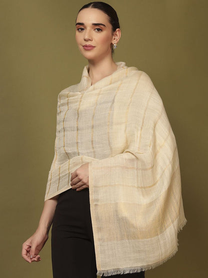 Dhiyona PA Checked Woven Design Reversible Gulzarim Pashmina Fine Wool Shawl