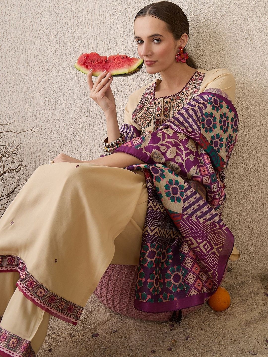 Women Ethnic Motifs Embroidered Regular Thread Work Kurta with Salwar & Dupatta
