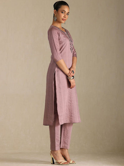 Dhiyona SO Women's Striped Beads and Stones Straight Kurta with Trouser