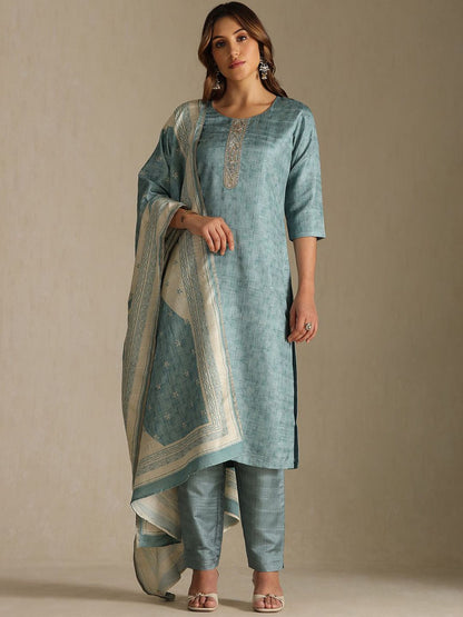 Dhiyona SO Women's Women Ethnic Motifs Regular Zardozi Kurta with Trousers & Dupatta