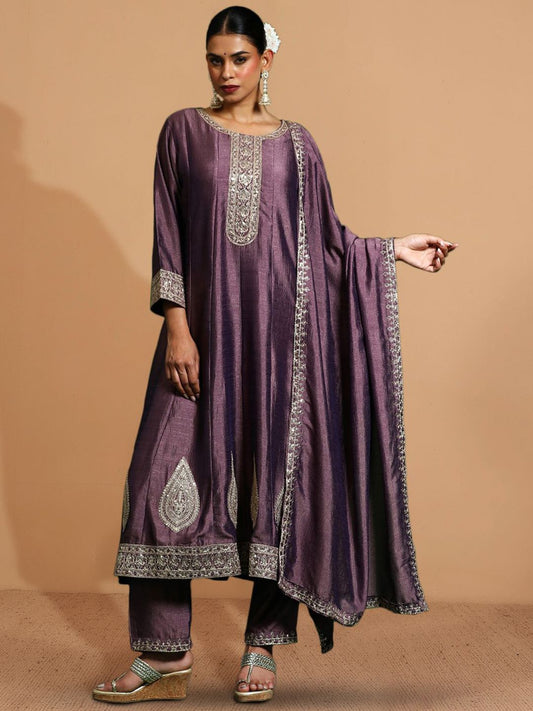 Dhiyona PD Women Women Zari Embroidered Anarkali Kurta With Trouser & Dupatta