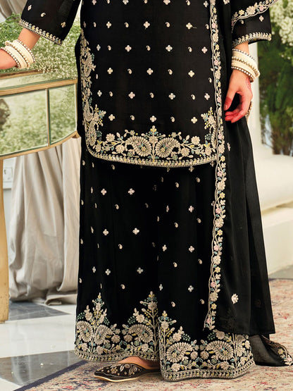 Paisley Embroidered Sequinned Straight Kurta With Palazzos & Dupatta