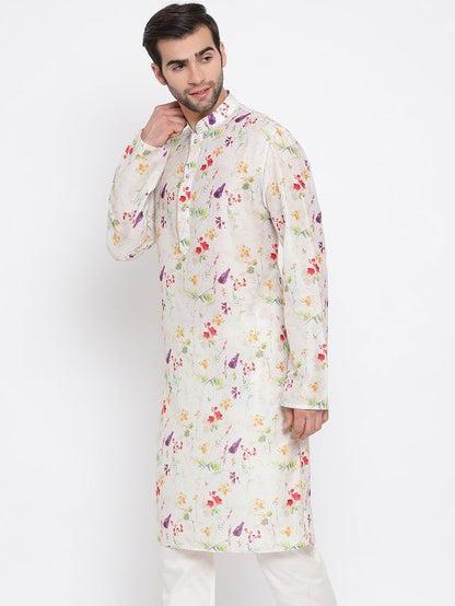 Men's Cream Cotton Blend Straight Kurta