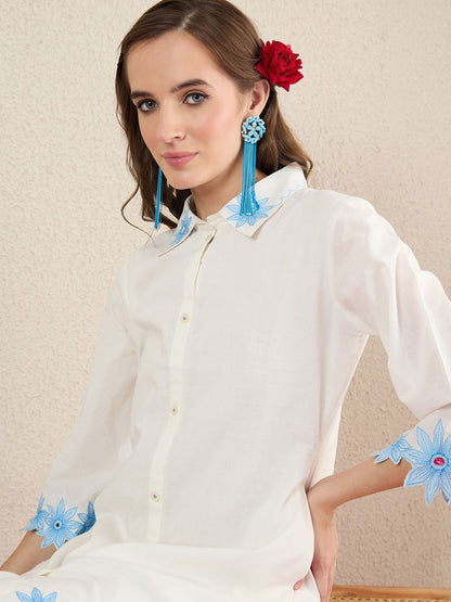 Women Floral Embroidered Regular Thread Work Pure Cotton Kurta with Trousers