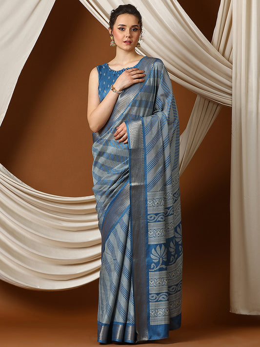 Women's Dola Silk Teal blue Printed Designer Saree With Blouse Piece