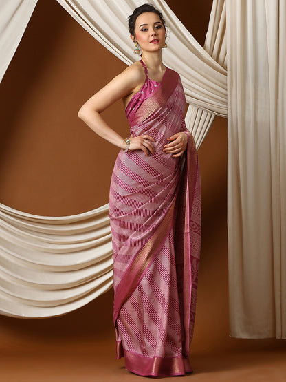 Women's Dola Silk Pink Printed Designer Saree With Blouse Piece