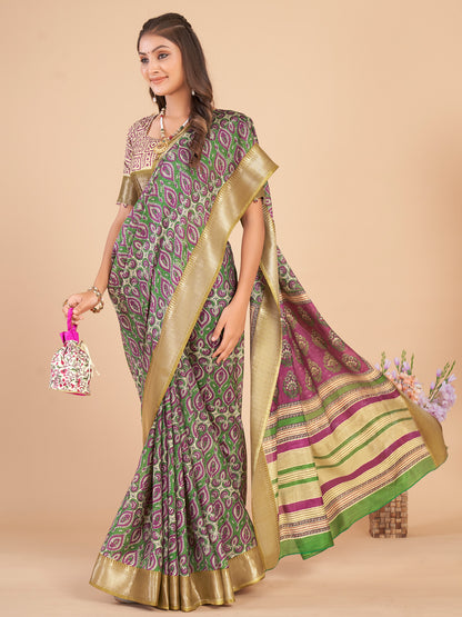 Women's Dola Silk Green Woven Design Designer Saree With Blouse Piece