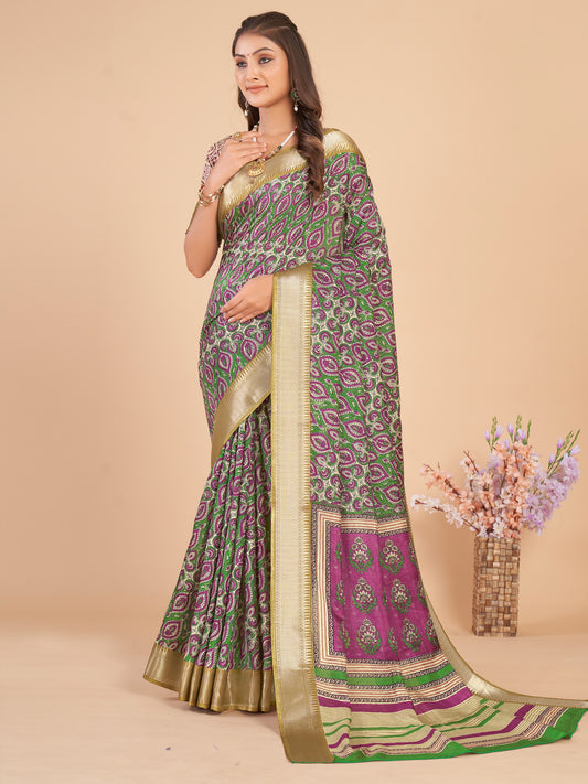 Women's Dola Silk Green Woven Design Designer Saree With Blouse Piece
