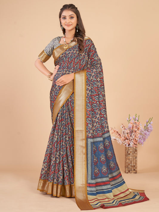 Women's Dola Silk Brown Woven Design Designer Saree With Blouse Piece